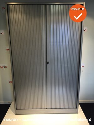 Roldeurkast - Ahrend - 195x120x45cm - Zilvergrijs met zilvergrijs metalen deuren