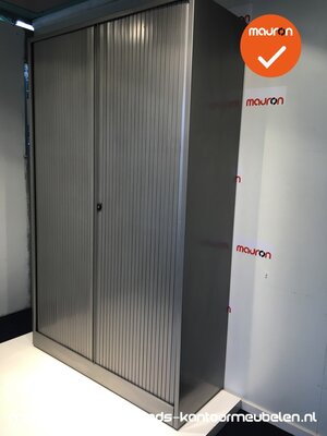 Roldeurkast - Ahrend - 195x120x45cm - Zilvergrijs met zilvergrijs metalen deuren