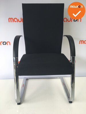 Vergaderstoel - Ahrend - A350 - hoog chrome frame - nieuwe zwarte stoffering
