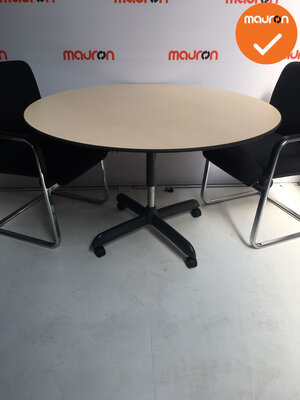 Ahrend vergadertafel - rond - 120cm - Ahorn - volkern - op wielen