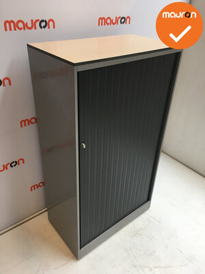 Roldeurkast - Ahrend - 144x80x45cm - zilvergrijs - zwarte deuren