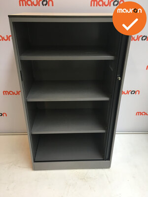 Roldeurkast - Ahrend - 144x80x45cm - zilvergrijs - zwarte deuren - Topblad naar keuze