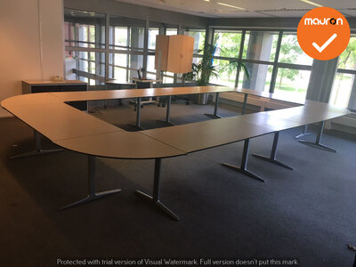 Ahrend vergadertafel - 580 x 340cm - halfrond - Ahorn - Mehes - Zilvergrijs