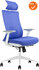 Verona Bureaustoel - NIEUW - Blauwe stoffering - Met een blauwe netweave rug - Inclusief wit voetkruis met harde wielen